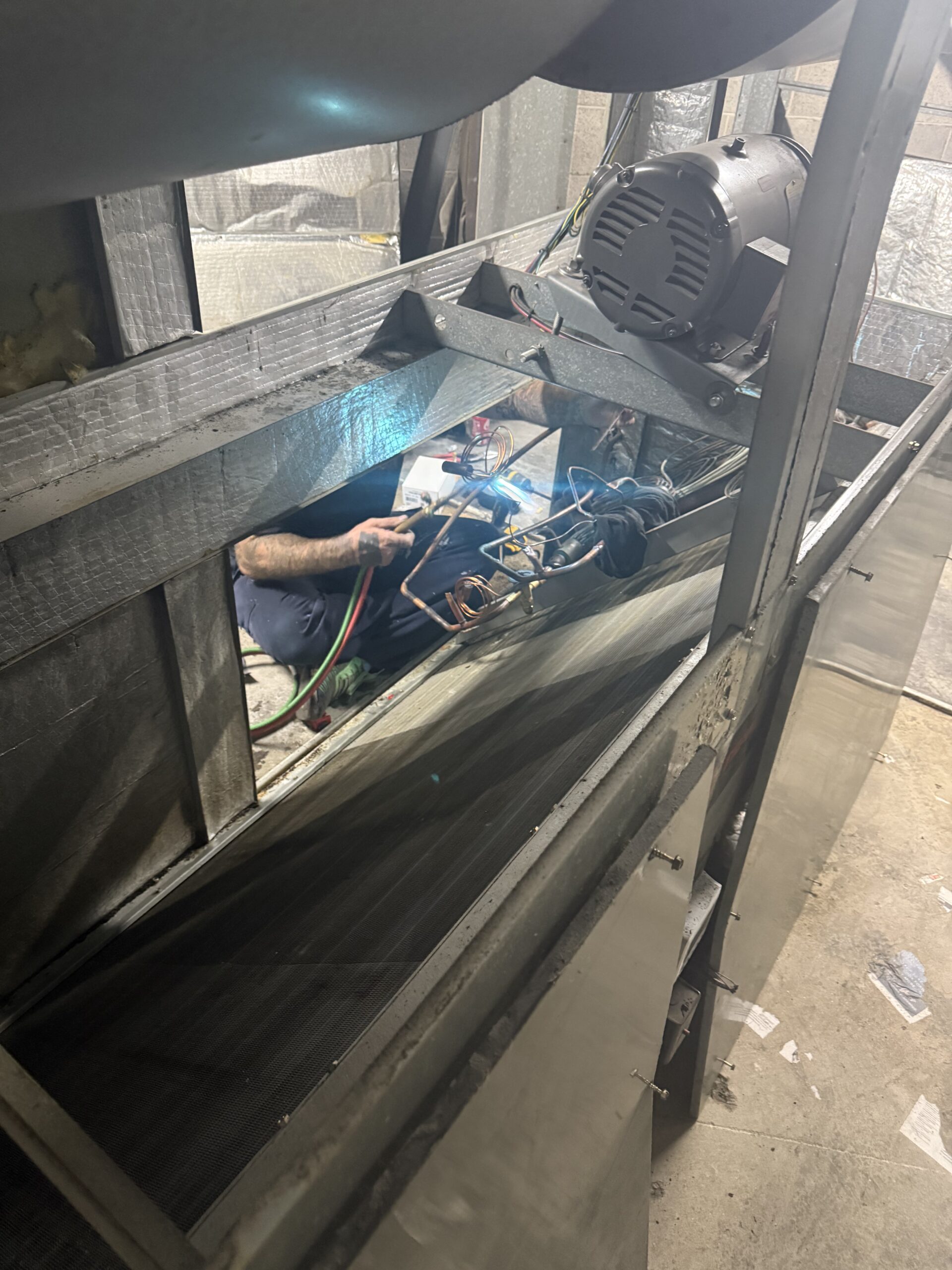 Brazing refrigerant lines on commercial unit