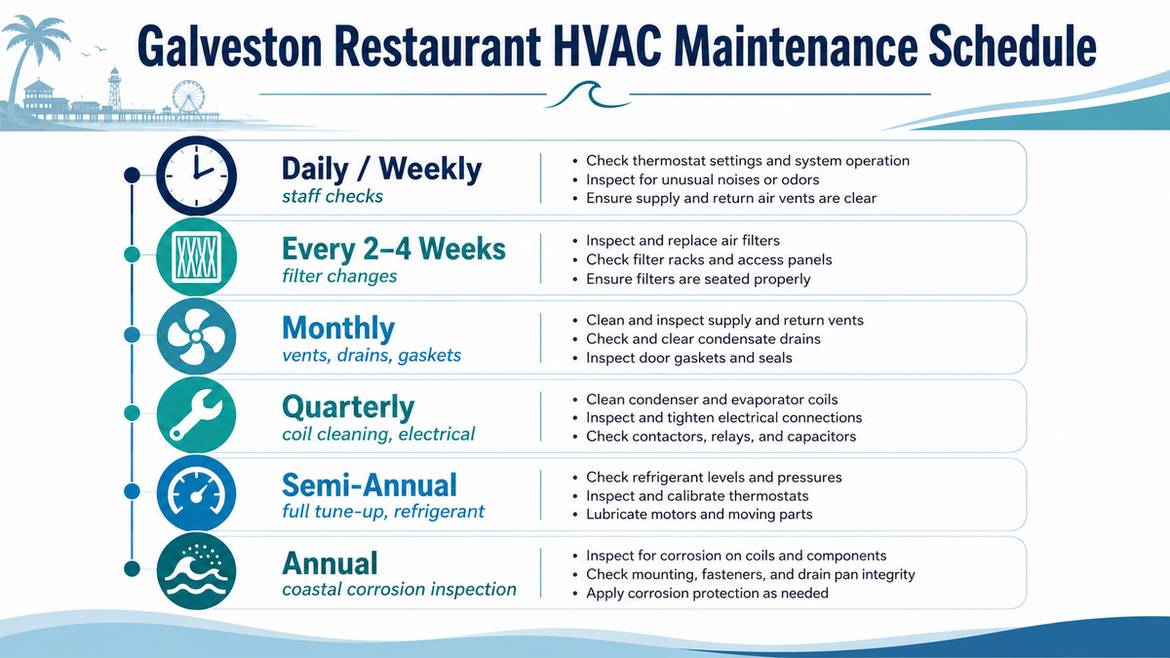 Infographic: Galveston restaurant HVAC maintenance schedule