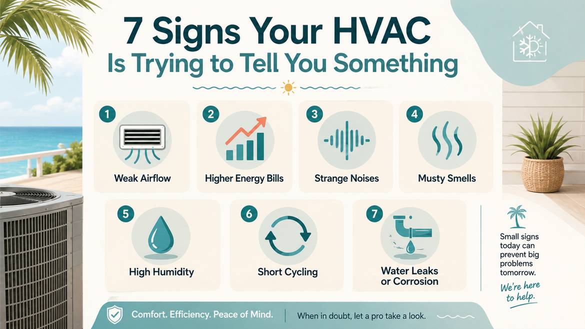 Infographic showing the seven warning signs your HVAC system is failing